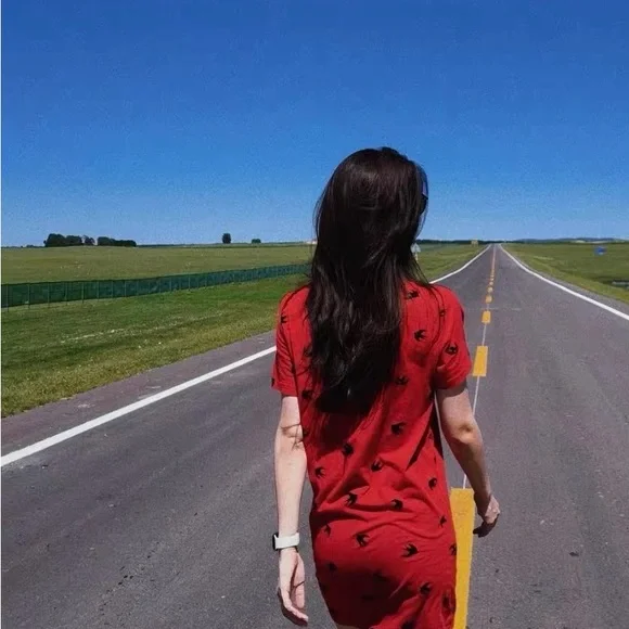 Authentic Alexander McQueen Red Bird Print Midi Dress - Picture 7 of 8